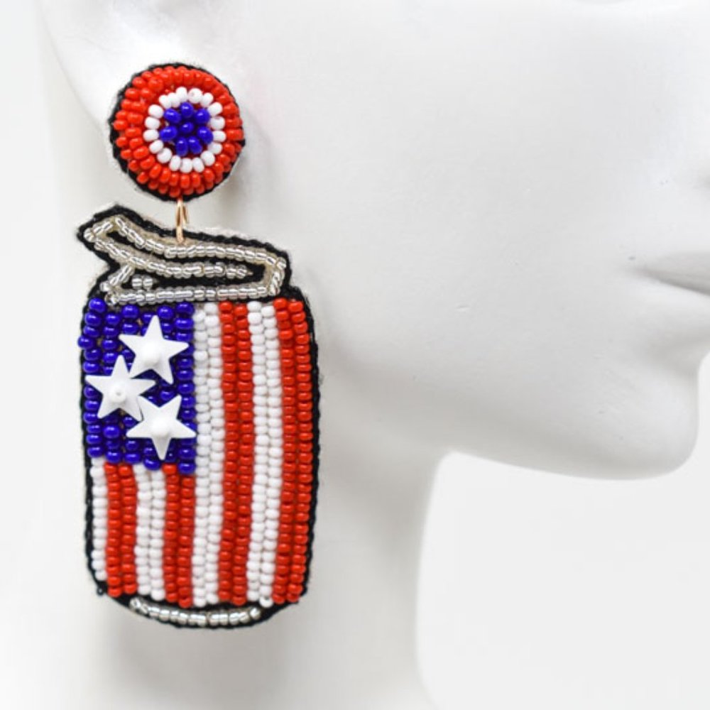 2.25" American Flag Patriotic Beer Can Earrings - Picture 5 of 10
